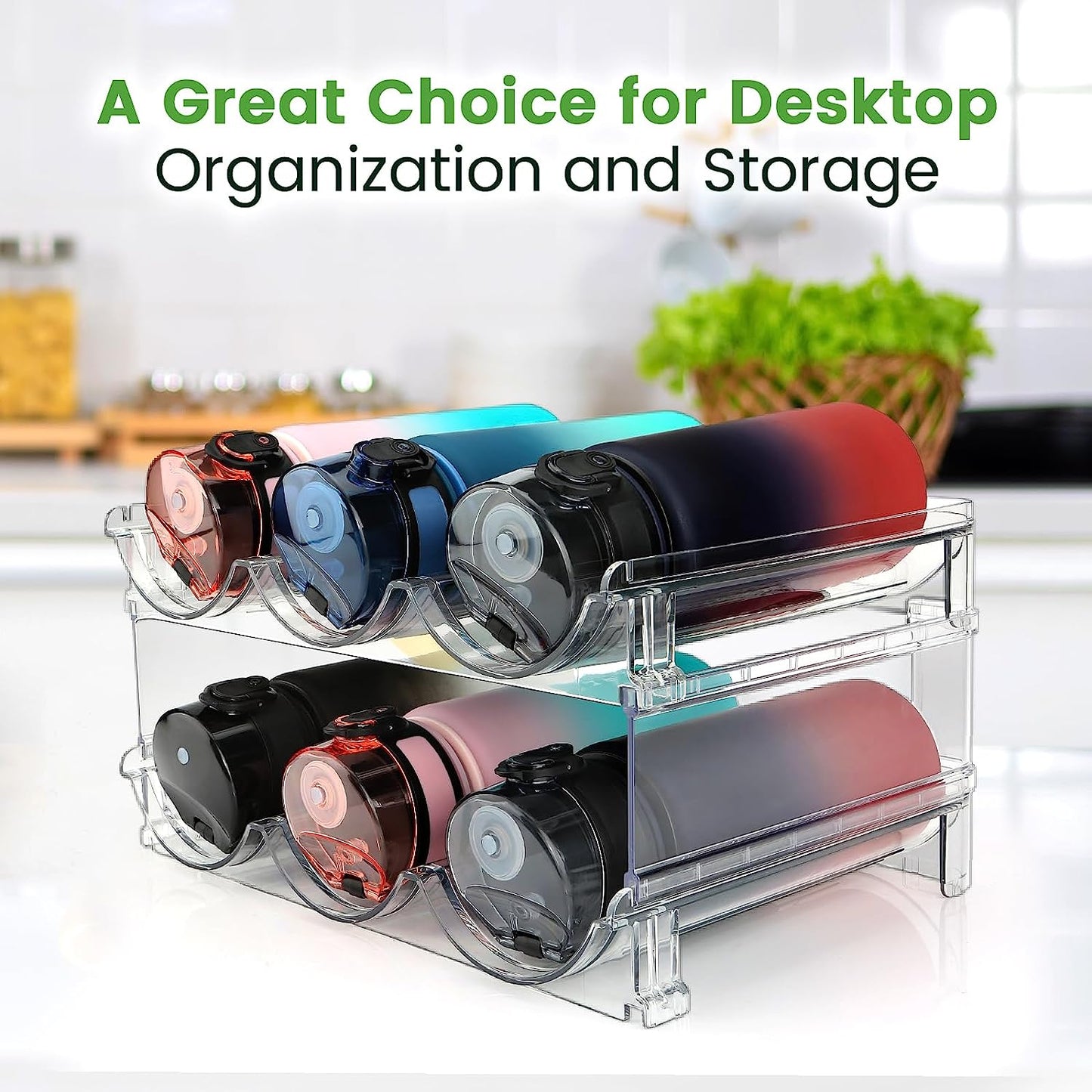 Organize Your Space with Our Stackable Water Bottle Storage Rack - 2 Pack of Clear Lucite Holders for Cabinets and Countertops