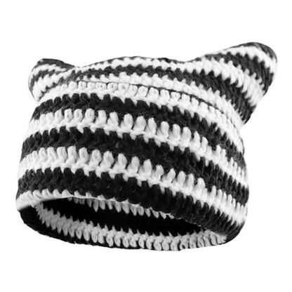 Cat Ear Beanie for Women Men Crochet Hat Knitted Hat Cute Hat Beanie Y2K Winter Hat Slouchy Beanie Kitsch Bonnet