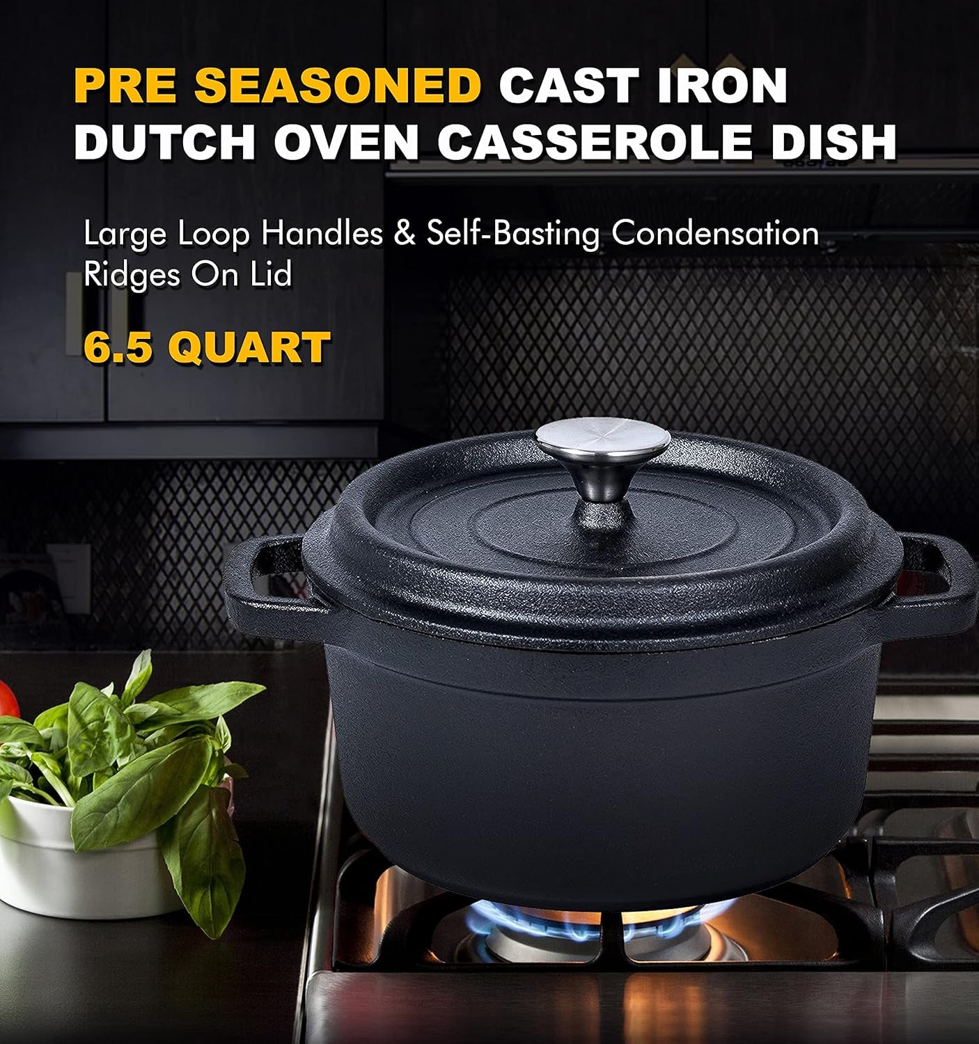 Elevate Your Cooking with Our 5.2 Quart Pre-Seasoned Cast Iron Dutch Oven - Perfect for Casseroles, Braising, and Induction Stovetops!
