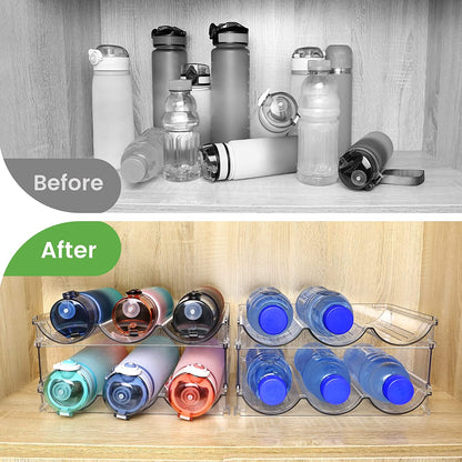 Organize Your Space with Our Stackable Water Bottle Storage Rack - 2 Pack of Clear Lucite Holders for Cabinets and Countertops