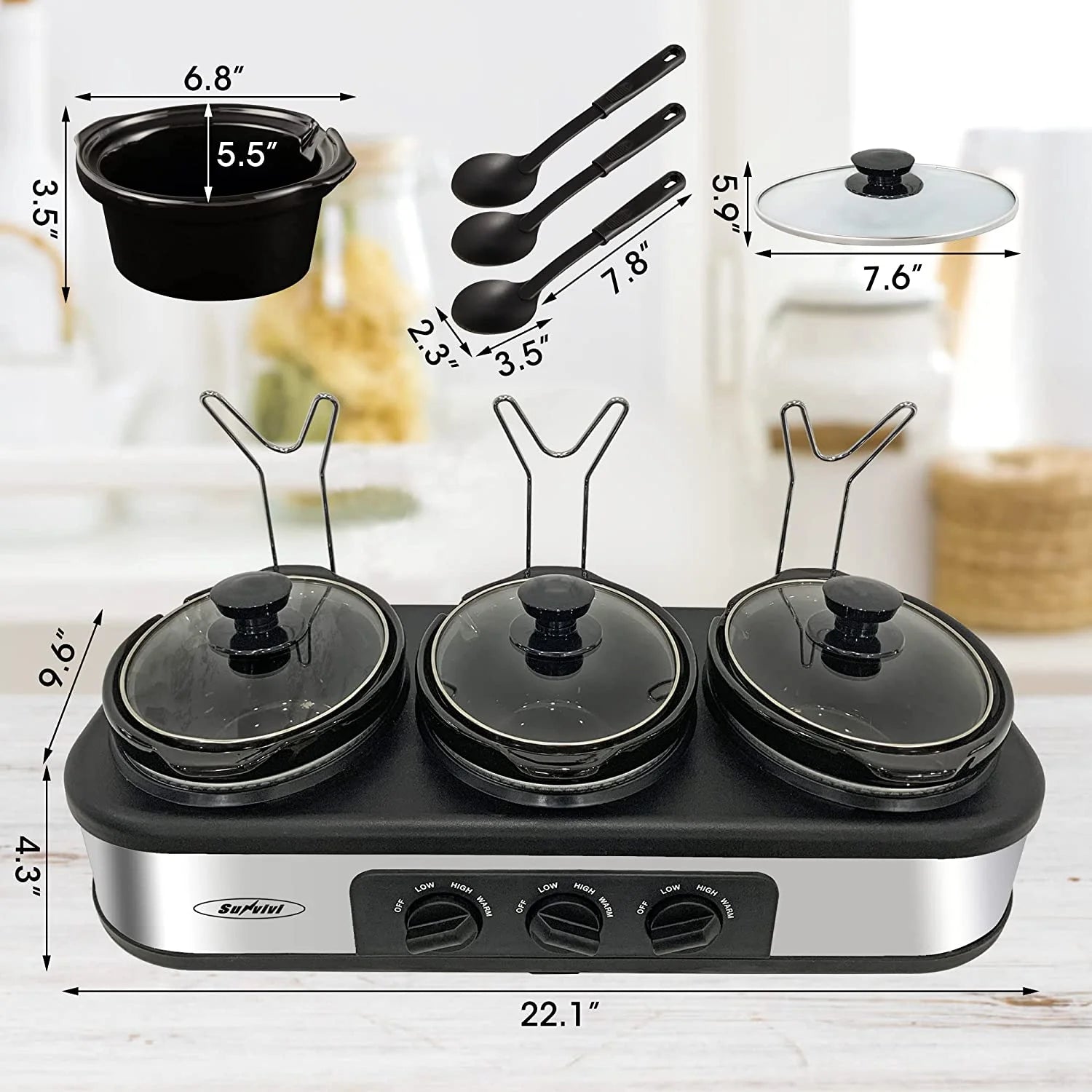 Elevate Your Entertaining with the Triple Slow Cooker Buffet Server - Versatile 3-Compartment Electric Food Warmer with Adjustable Temperature and Removable Ceramic Pots