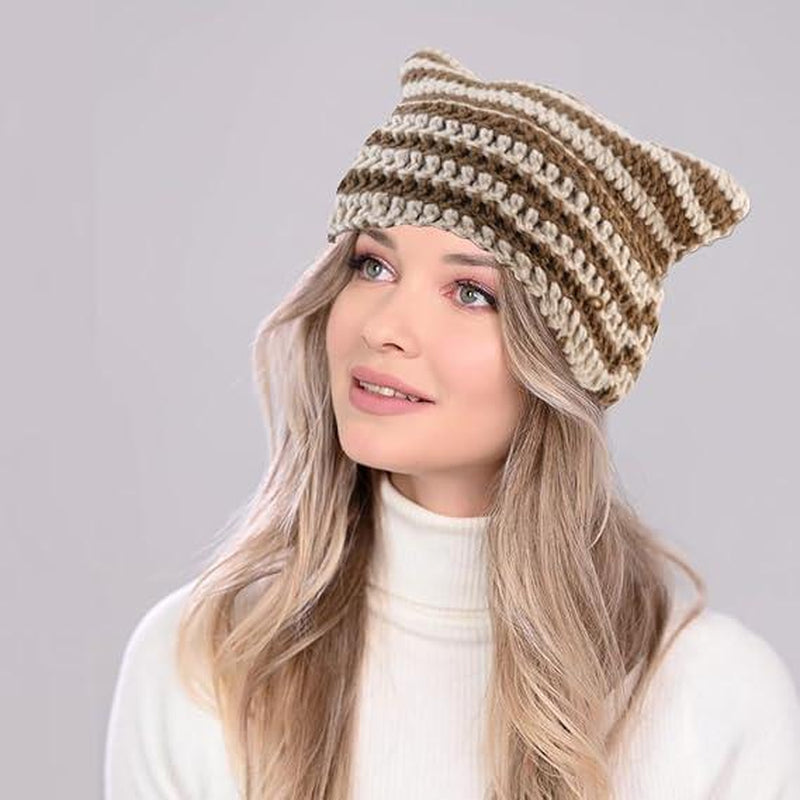 Cat Ear Beanie for Women Men Crochet Hat Knitted Hat Cute Hat Beanie Y2K Winter Hat Slouchy Beanie Kitsch Bonnet