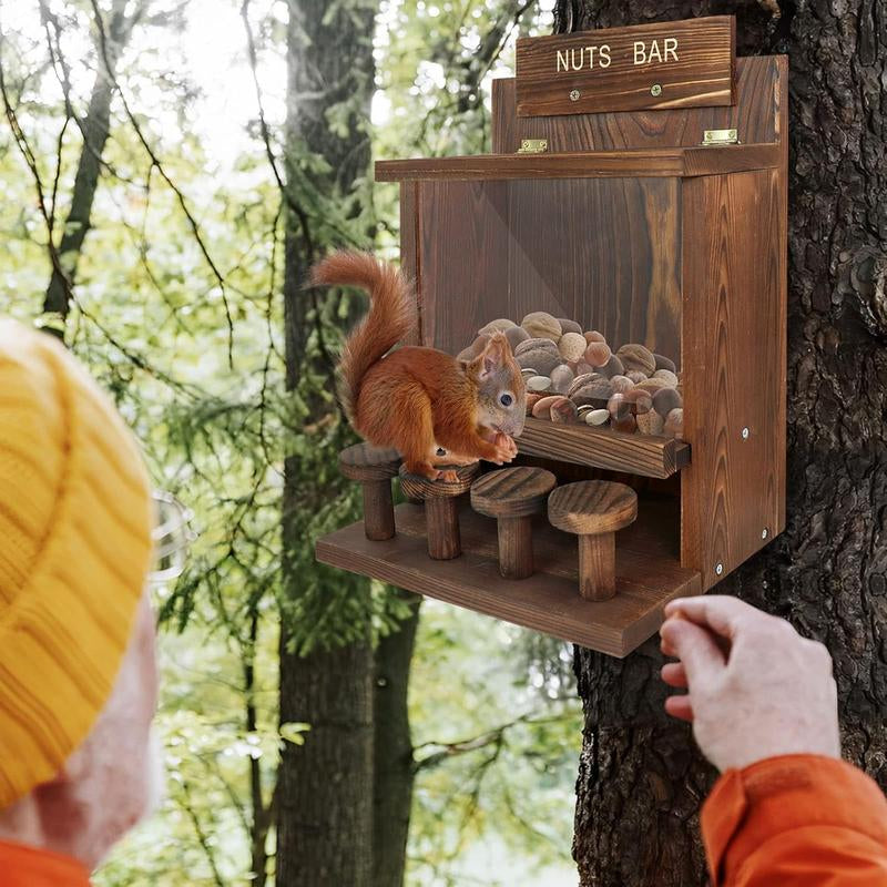 Charming Carbonized Wooden Squirrel Feeder – Large Rustic Nut Bar for Outdoor Fun