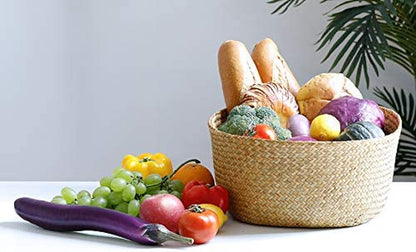 Extra Large Hand Woven Seagrass Plant Basket - 2 Pack Brown Belly Baskets with Handles for Storage, Laundry, Picnic, Plant Pot Cover, and Home Decor