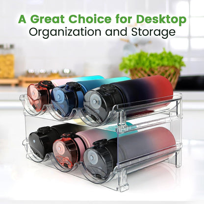 Organize Your Space with Our Stackable Water Bottle Storage Rack - 2 Pack of Clear Lucite Holders for Cabinets and Countertops