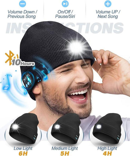 Revolutionary Bluetooth Beanie with Rechargeable LED Light & Cordless Headphones - The Ultimate Gift for Outdoor Lovers and Teens!