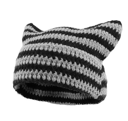 Cat Ear Beanie for Women Men Crochet Hat Knitted Hat Cute Hat Beanie Y2K Winter Hat Slouchy Beanie Kitsch Bonnet