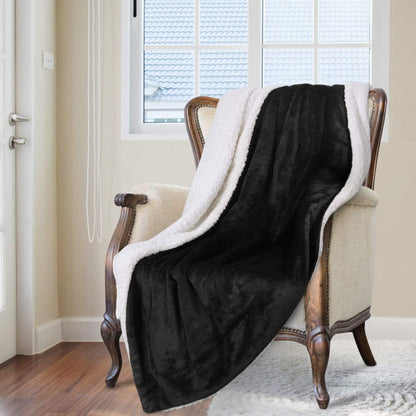 Cozy Black Fleece Sherpa Throw Blanket - Thick, Warm, and Velvety for Winter & Christmas (50 x 60 Inches)