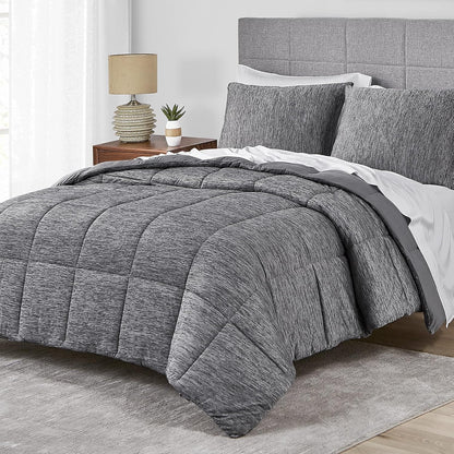 Luxurious Grey King Comforter Set - 3 Piece Reversible Cooling & Breathable Lightweight Bedding for All Seasons (106"X90")