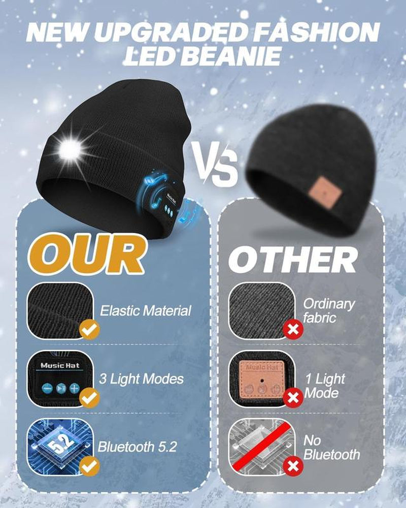 Revolutionary Bluetooth Beanie with Rechargeable LED Light & Cordless Headphones - The Ultimate Gift for Outdoor Lovers and Teens!
