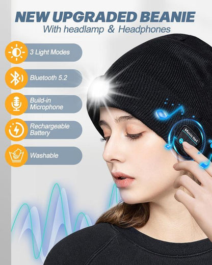 Revolutionary Bluetooth Beanie with Rechargeable LED Light & Cordless Headphones - The Ultimate Gift for Outdoor Lovers and Teens!