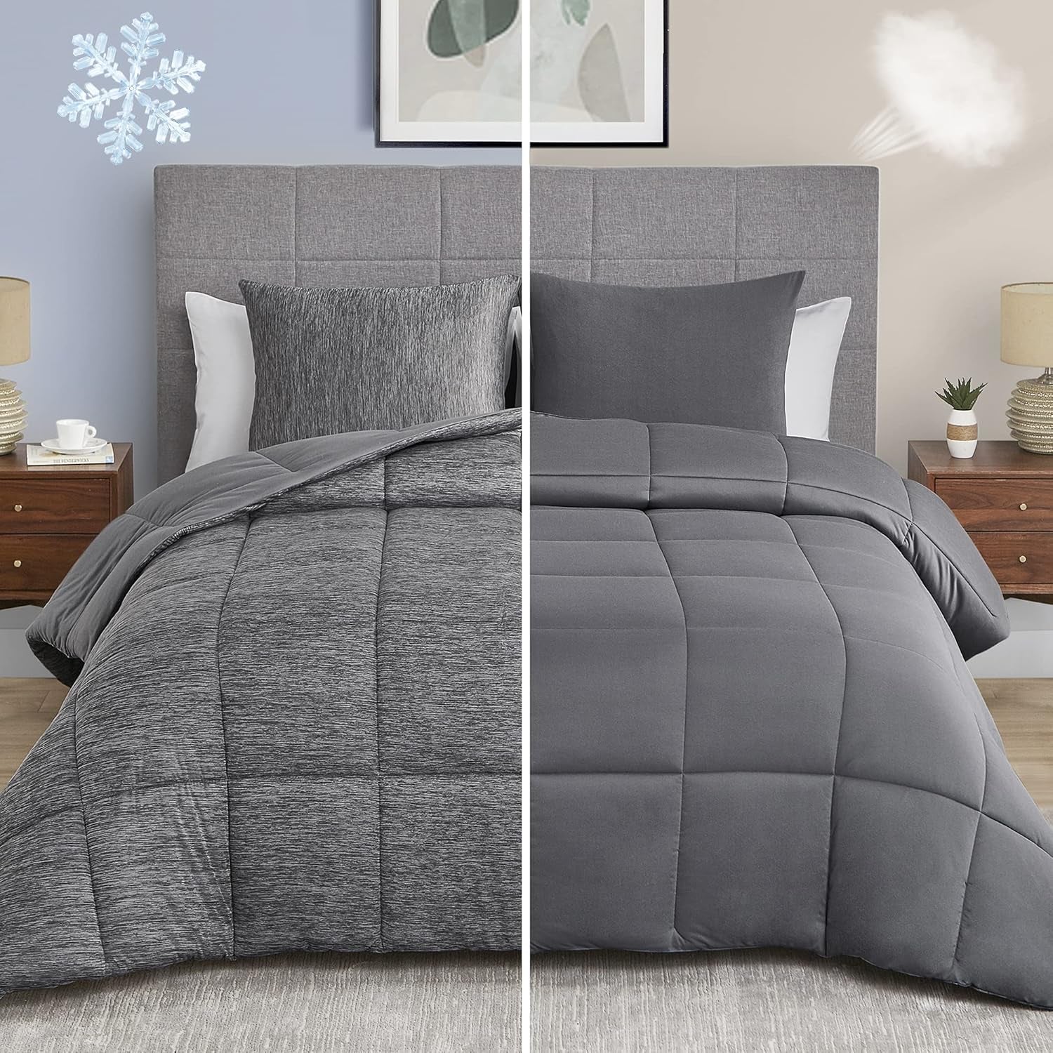 Luxurious Grey King Comforter Set - 3 Piece Reversible Cooling & Breathable Lightweight Bedding for All Seasons (106"X90")