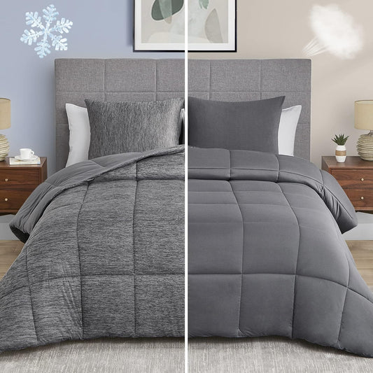 Luxurious Grey King Comforter Set - 3 Piece Reversible Cooling & Breathable Lightweight Bedding for All Seasons (106"X90")