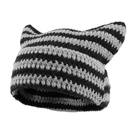 Cat Ear Beanie for Women Men Crochet Hat Knitted Hat Cute Hat Beanie Y2K Winter Hat Slouchy Beanie Kitsch Bonnet