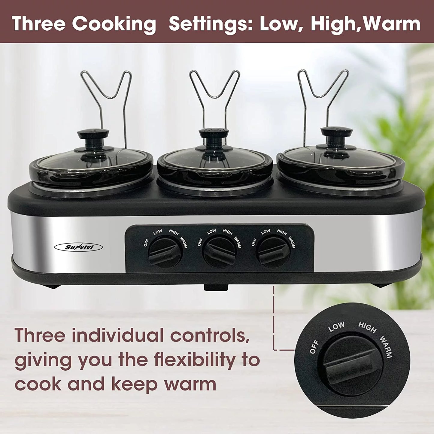 Elevate Your Entertaining with the Triple Slow Cooker Buffet Server - Versatile 3-Compartment Electric Food Warmer with Adjustable Temperature and Removable Ceramic Pots