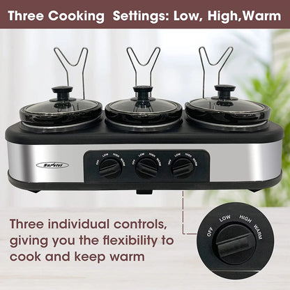 Elevate Your Entertaining with the Triple Slow Cooker Buffet Server - Versatile 3-Compartment Electric Food Warmer with Adjustable Temperature and Removable Ceramic Pots