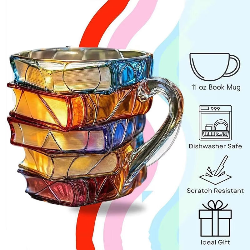 Discover the Colorful 3D Painted Book Mug - A Unique 11oz Resin Coffee Cup Perfect for Book Lovers and Thoughtful Gift Givers