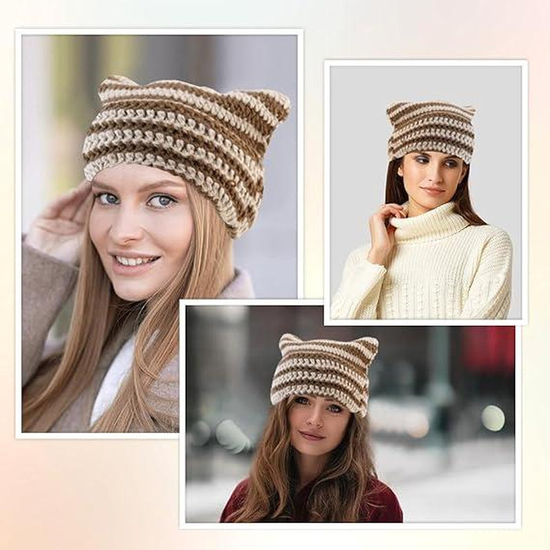 Cat Ear Beanie for Women Men Crochet Hat Knitted Hat Cute Hat Beanie Y2K Winter Hat Slouchy Beanie Kitsch Bonnet