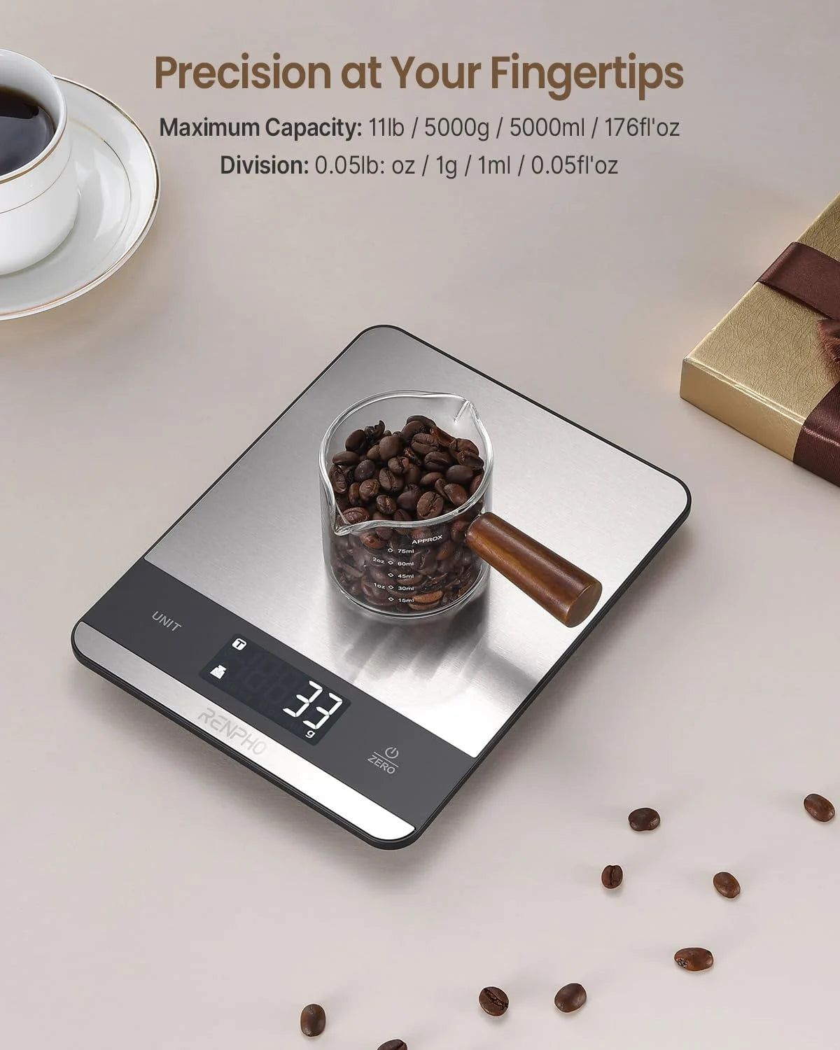 Elevate Your Cooking with the Precision Stainless Steel Digital Kitchen Food Scale - 11Lb Capacity with 7 Units & Tare Function