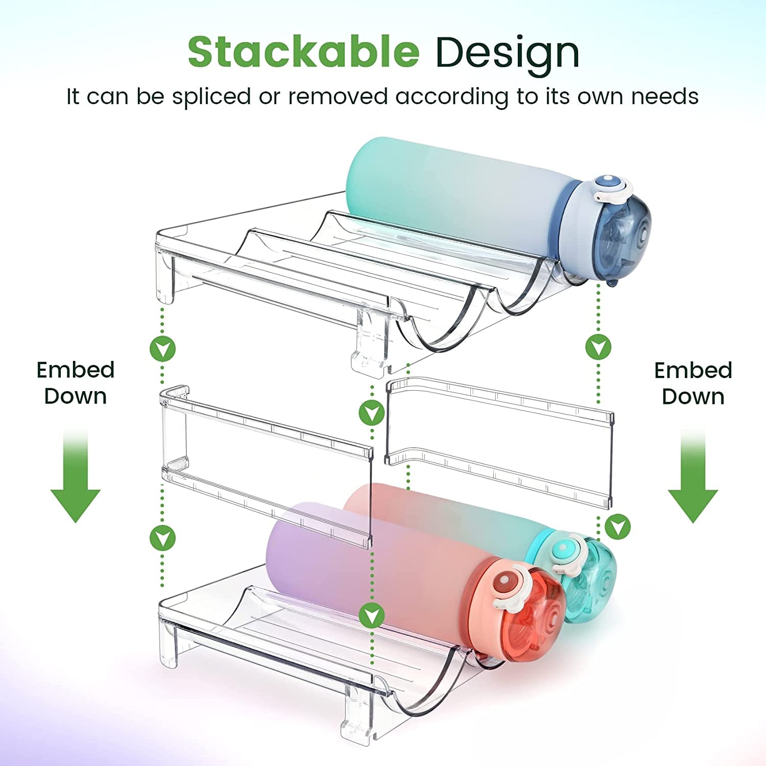 Organize Your Space with Our Stackable Water Bottle Storage Rack - 2 Pack of Clear Lucite Holders for Cabinets and Countertops