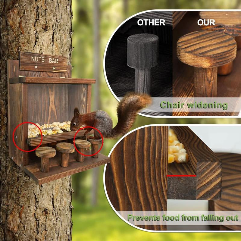 Charming Carbonized Wooden Squirrel Feeder – Large Rustic Nut Bar for Outdoor Fun