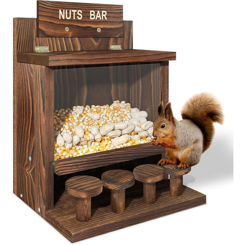 Charming Carbonized Wooden Squirrel Feeder – Large Rustic Nut Bar for Outdoor Fun