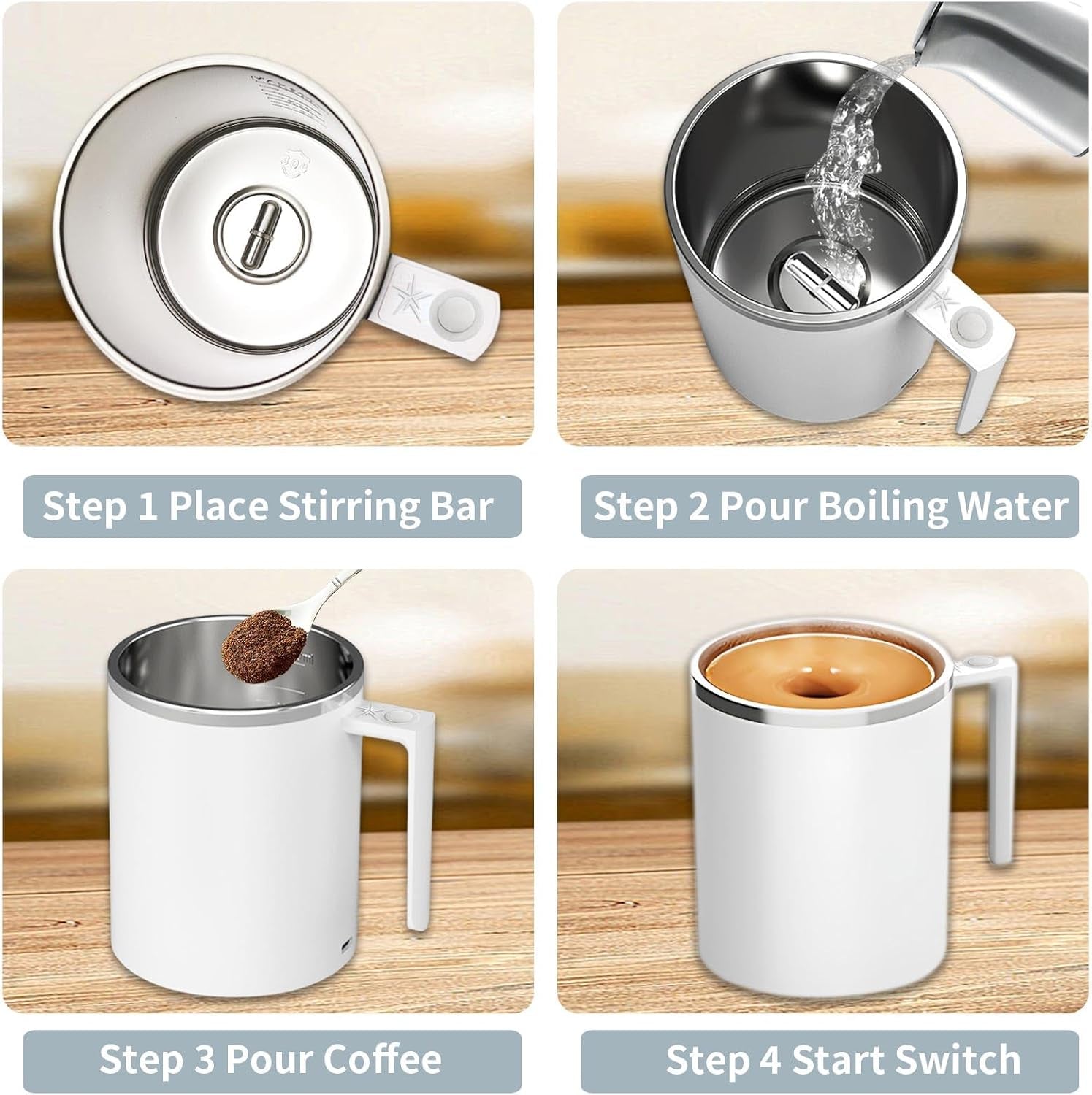 Revolutionary Self-Stirring Electric Coffee Mug - Enjoy Perfectly Mixed Beverages Anytime, Anywhere (12.2 Oz - White)