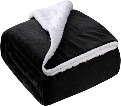 Cozy Black Fleece Sherpa Throw Blanket - Thick, Warm, and Velvety for Winter & Christmas (50 x 60 Inches)