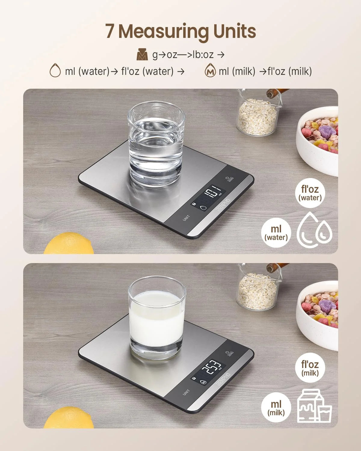 Elevate Your Cooking with the Precision Stainless Steel Digital Kitchen Food Scale - 11Lb Capacity with 7 Units & Tare Function