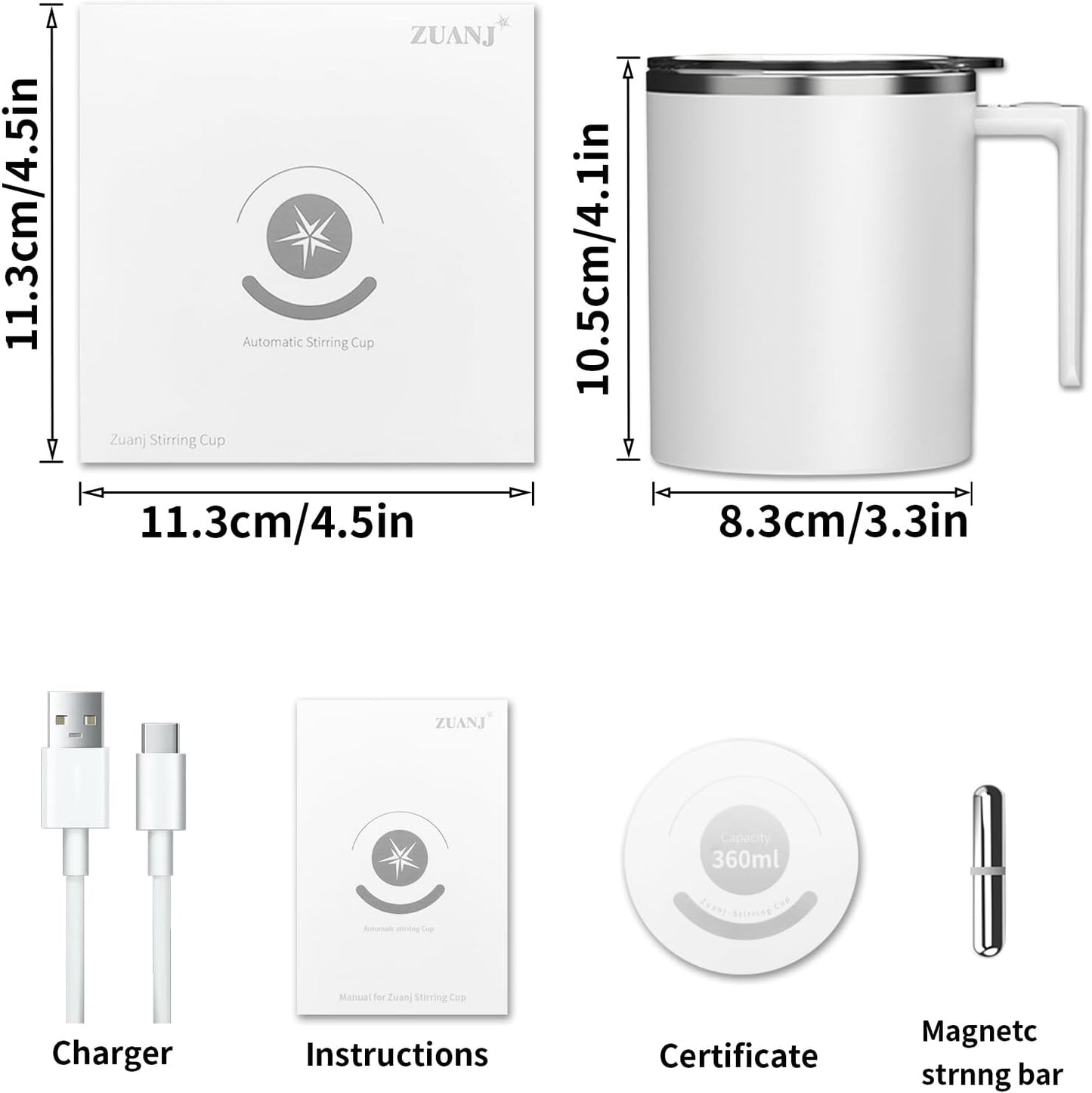 Revolutionary Self-Stirring Electric Coffee Mug - Enjoy Perfectly Mixed Beverages Anytime, Anywhere (12.2 Oz - White)