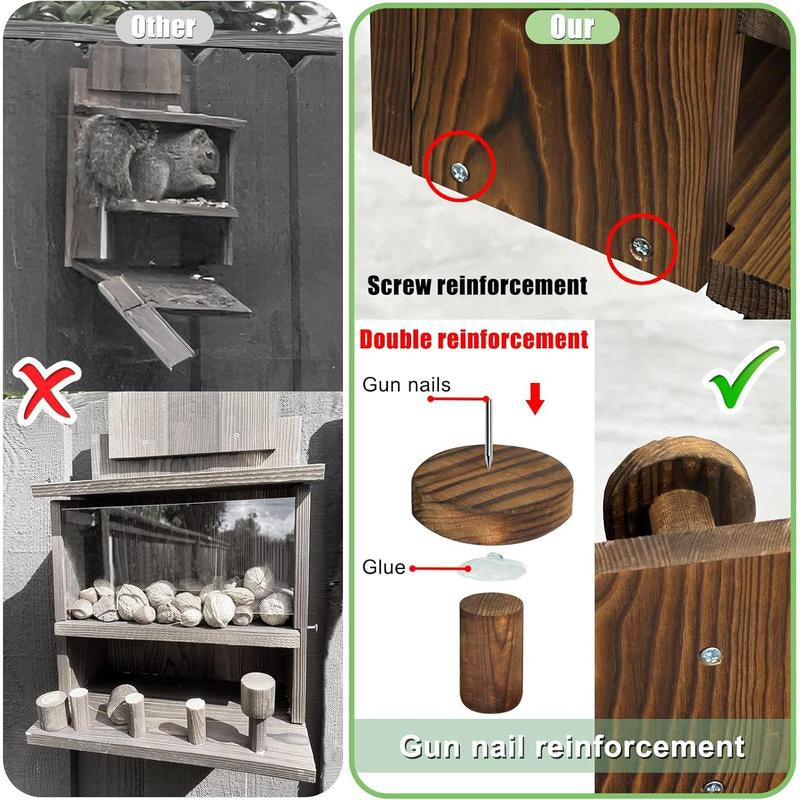 Charming Carbonized Wooden Squirrel Feeder – Large Rustic Nut Bar for Outdoor Fun