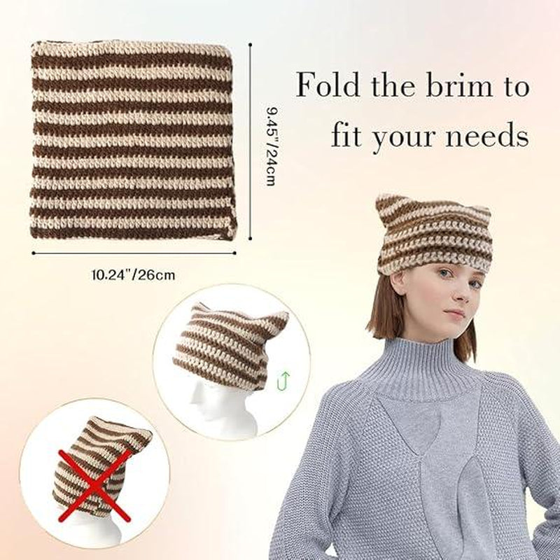 Cat Ear Beanie for Women Men Crochet Hat Knitted Hat Cute Hat Beanie Y2K Winter Hat Slouchy Beanie Kitsch Bonnet