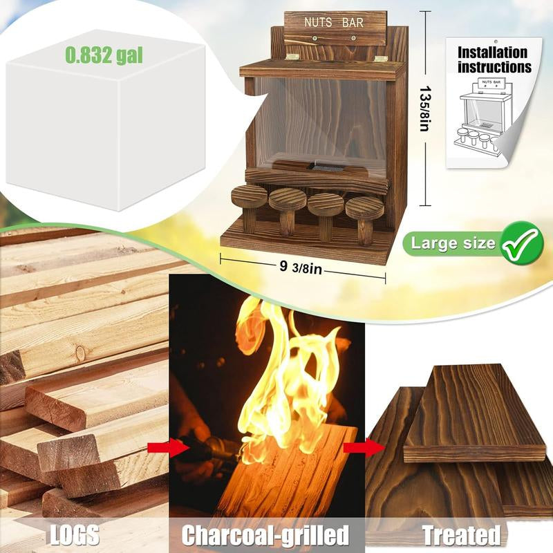Charming Carbonized Wooden Squirrel Feeder – Large Rustic Nut Bar for Outdoor Fun