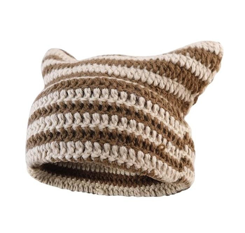 Cat Ear Beanie for Women Men Crochet Hat Knitted Hat Cute Hat Beanie Y2K Winter Hat Slouchy Beanie Kitsch Bonnet