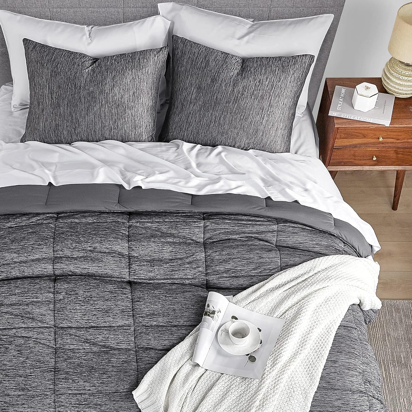 Luxurious Grey King Comforter Set - 3 Piece Reversible Cooling & Breathable Lightweight Bedding for All Seasons (106"X90")
