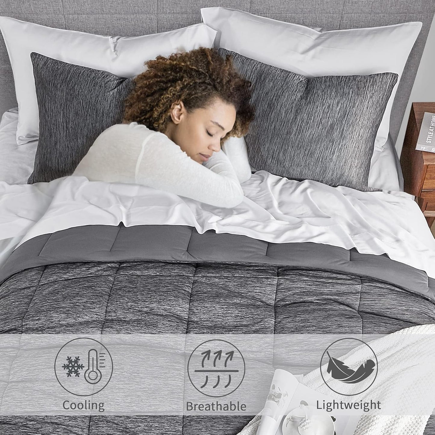 Luxurious Grey King Comforter Set - 3 Piece Reversible Cooling & Breathable Lightweight Bedding for All Seasons (106"X90")