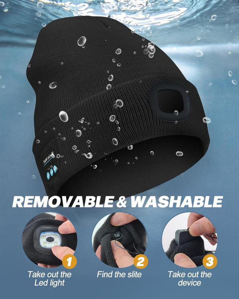 Revolutionary Bluetooth Beanie with Rechargeable LED Light & Cordless Headphones - The Ultimate Gift for Outdoor Lovers and Teens!