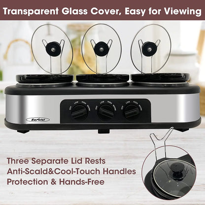 Elevate Your Entertaining with the Triple Slow Cooker Buffet Server - Versatile 3-Compartment Electric Food Warmer with Adjustable Temperature and Removable Ceramic Pots